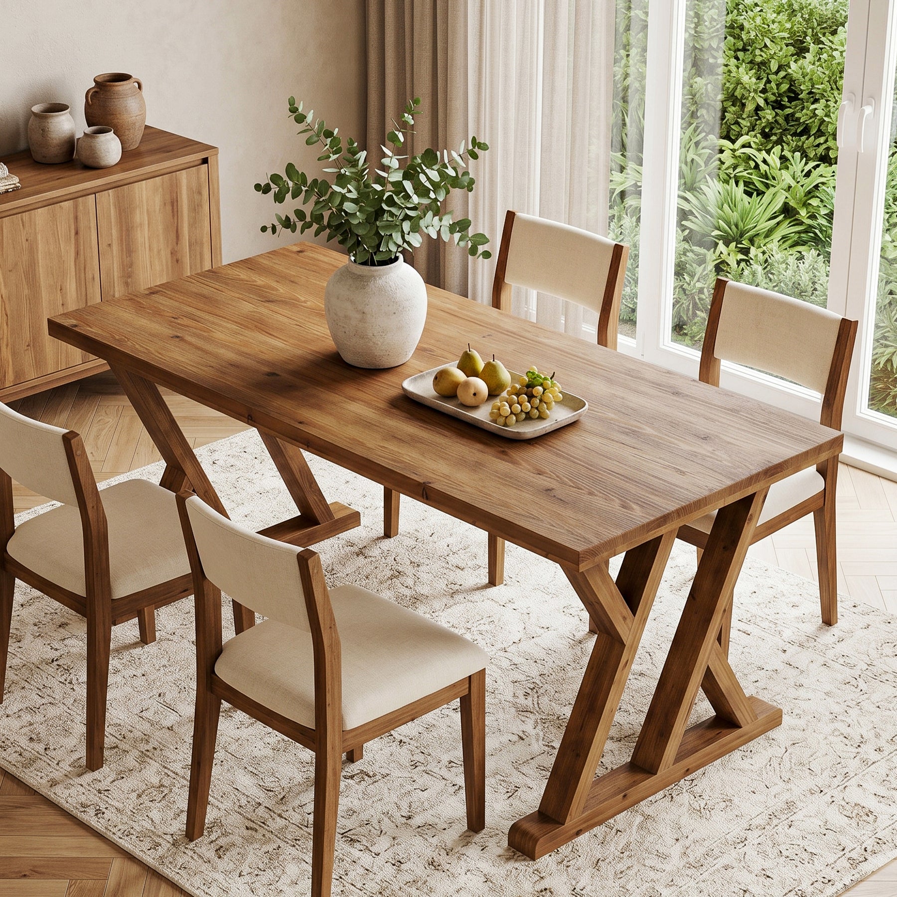63" Wood Dining Table, Farmhouse Kitchen Dinner Table for 4-6 People