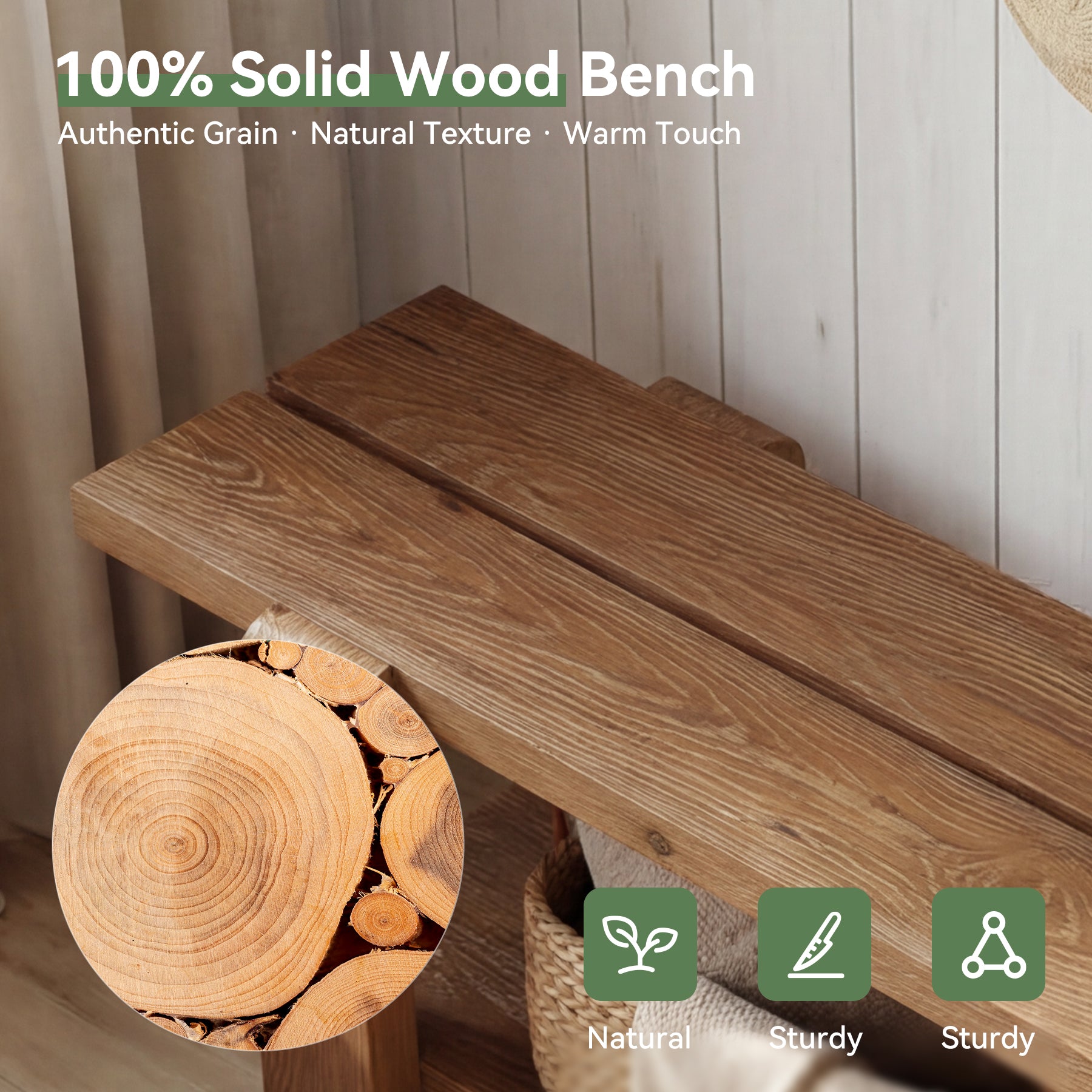 Tribesigns 63" Solid Wood Entryway Bench, Farmhouse Shoe Storage Bench for Hallway