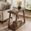 Solid Wood End Table, Narrow Side Table Nightstand with 2-Tier Storage