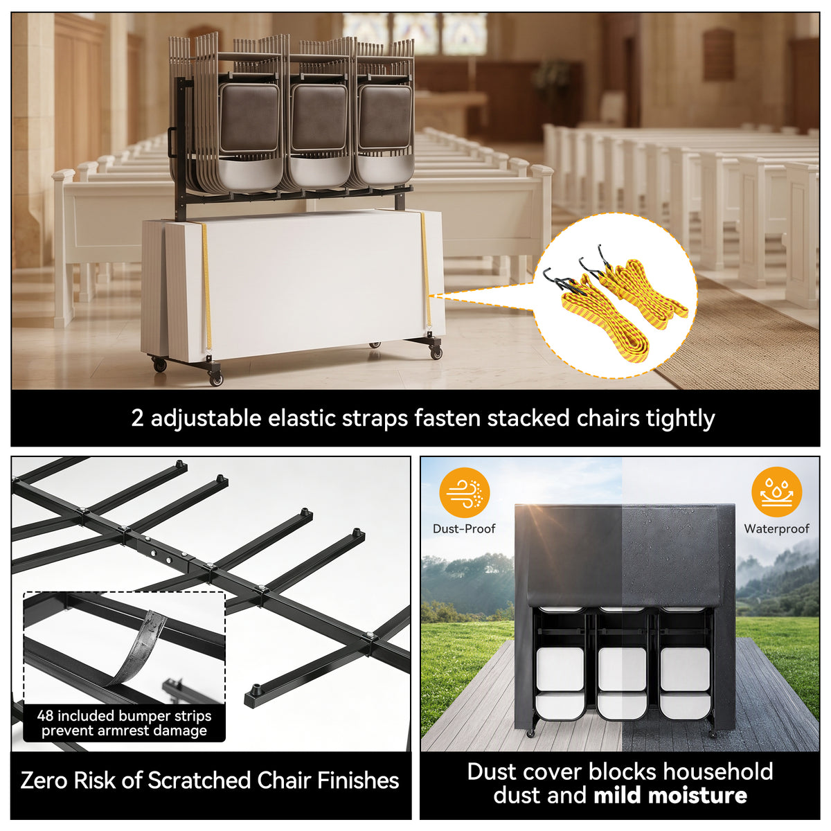 Heavy-Duty Folding Chair Rack On Wheels for Up to 84 Chairs or 12 Tables+42 Chairs, 800 LBS Capacity