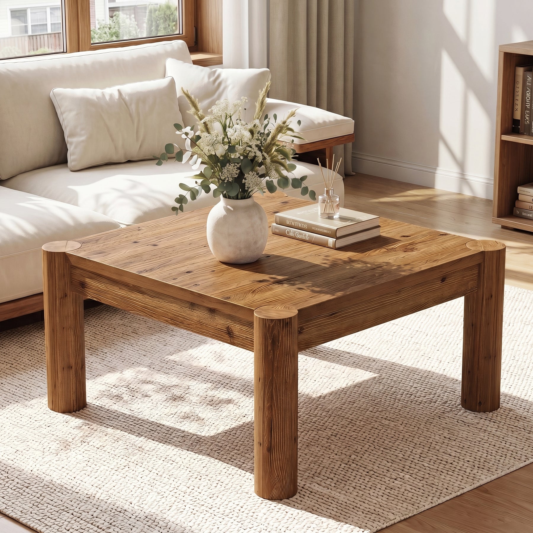 31.5" Square Coffee Table, Solid Wood Center Table Accent Cocktail Table