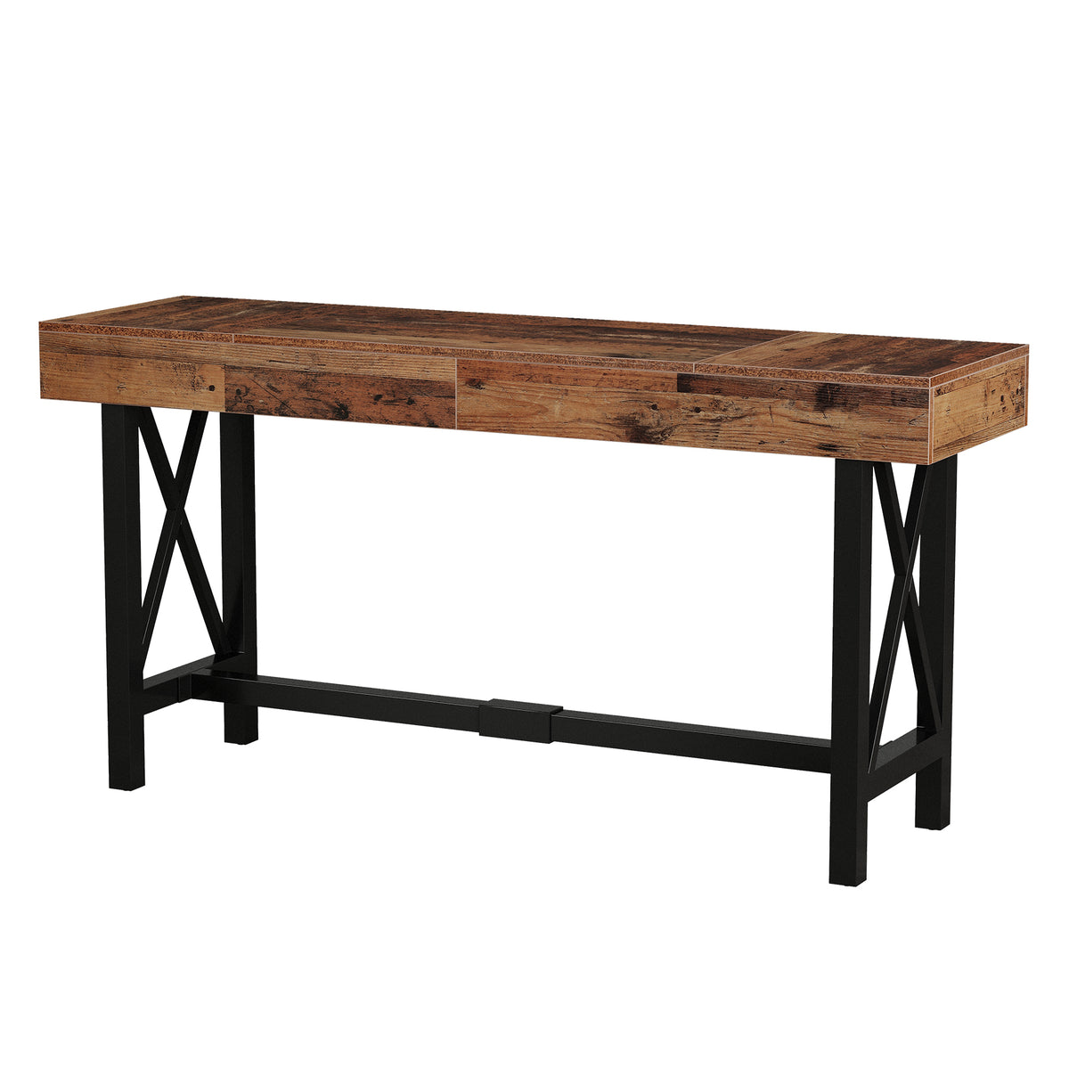 71" Counter Height Bar Table, Industrial Rectangular Pub Table with Metal Footrest