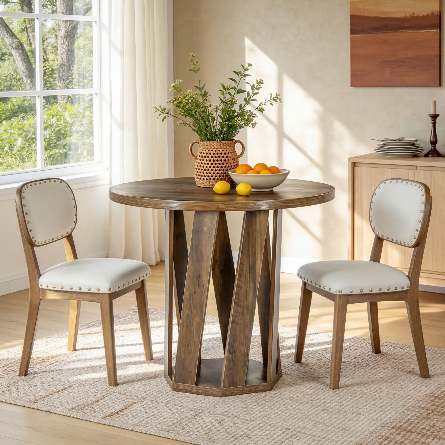 31.5" Round Dining Table, Solid Wood Kitchen Table for 2-4 People