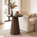 19.7'' Solid Wood Round Fluted Side Table, Pedestal Side Table#Color_Dark Brown