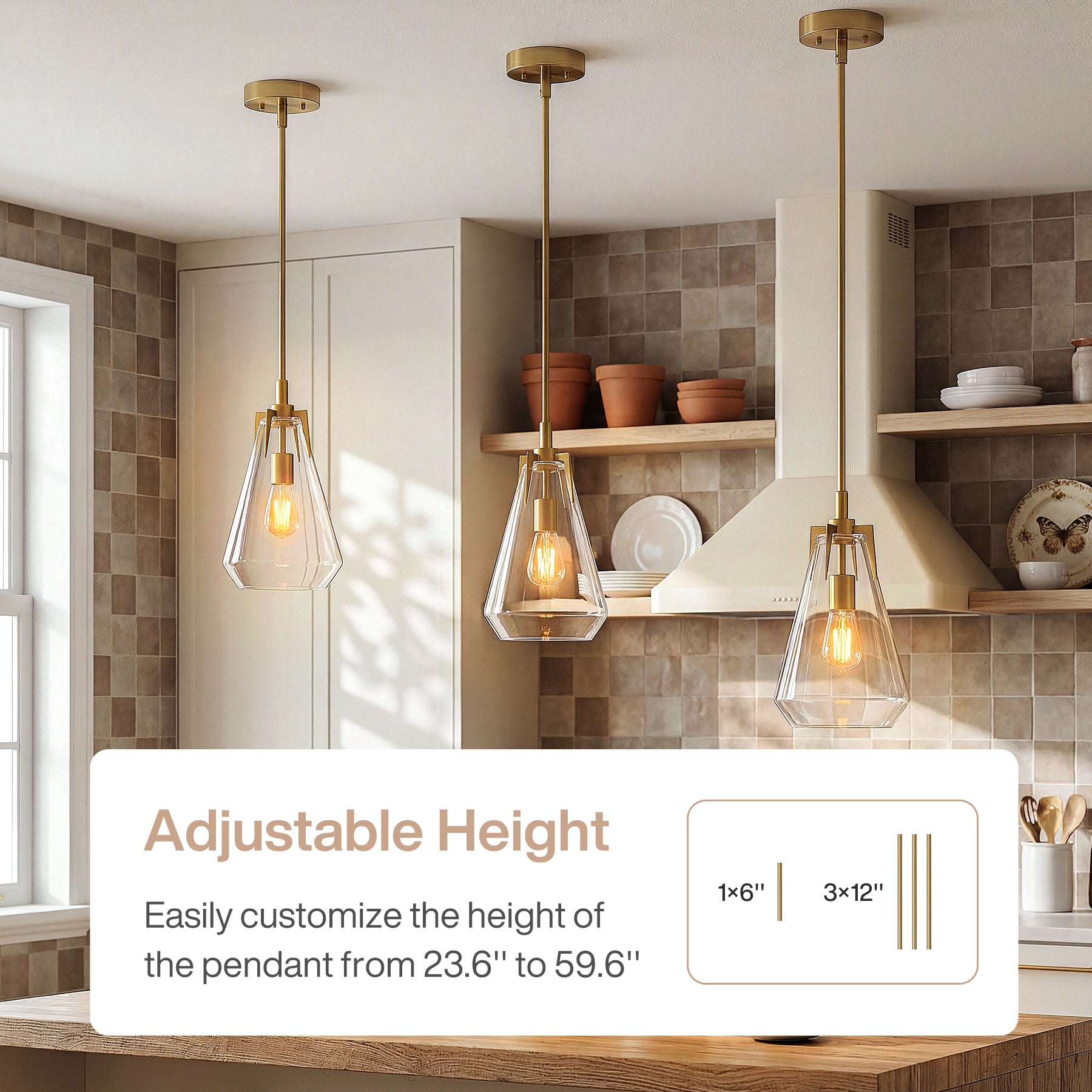 8.5" Single Pendant Light , Modern Hanging Light Fixture with Clear Glass Shade