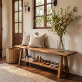 55 Inch Solid Wood Entryway Bench, Farmhouse Live Edge Bench 3