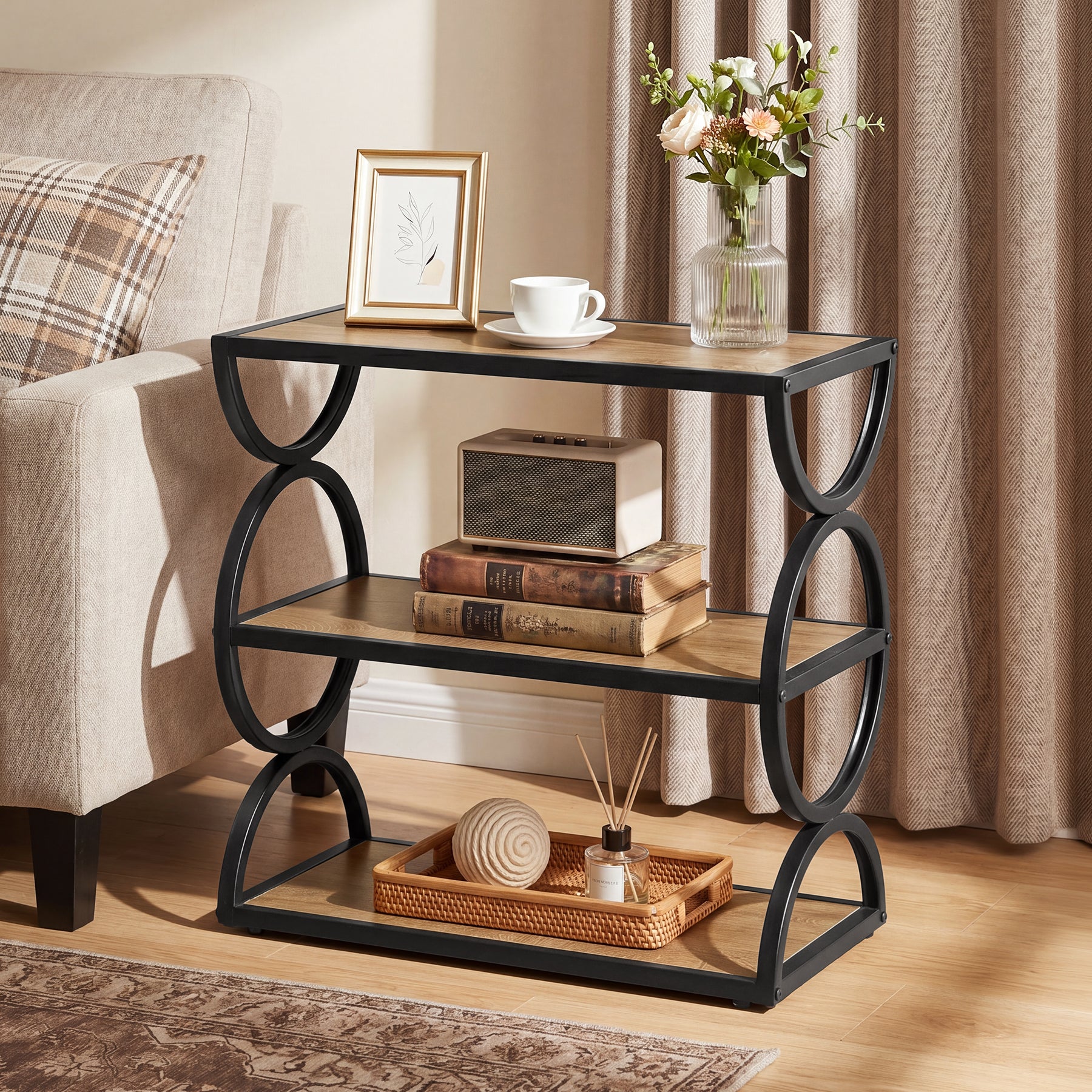 23.6” Industrial Nightstand, Bedside Table  With 3-Tier Open Shelves For Small Bedrooms