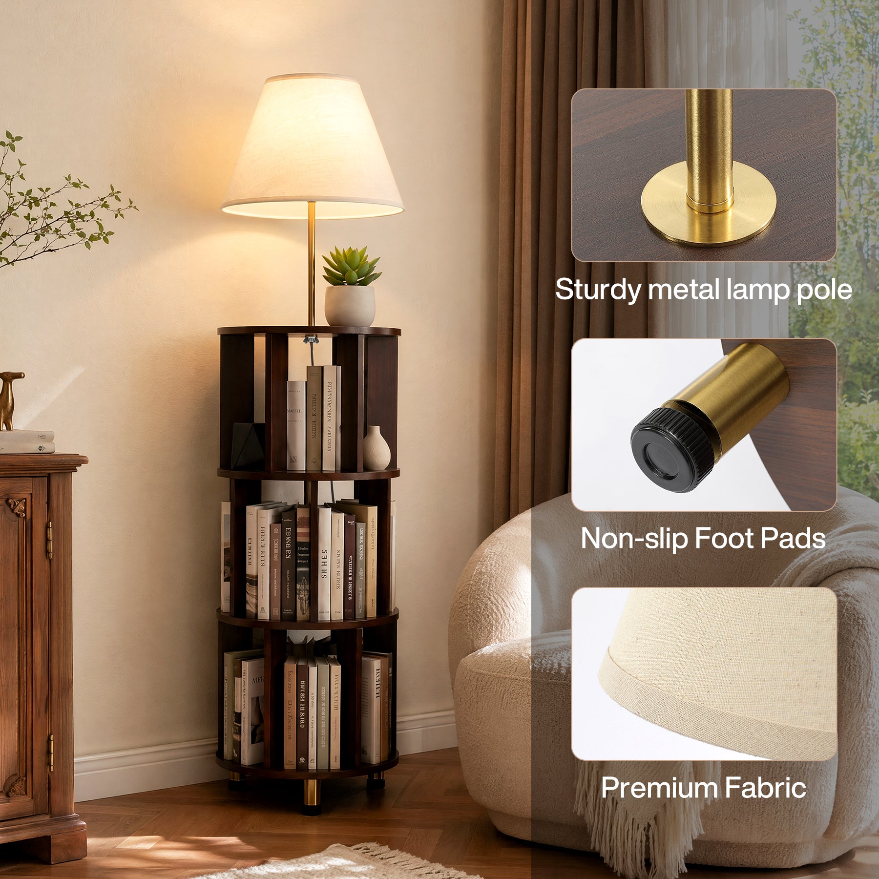 Floor Lamp with 3-Tier Open Bookshelf, 62.2" Tall Standing Lamp for Home Office