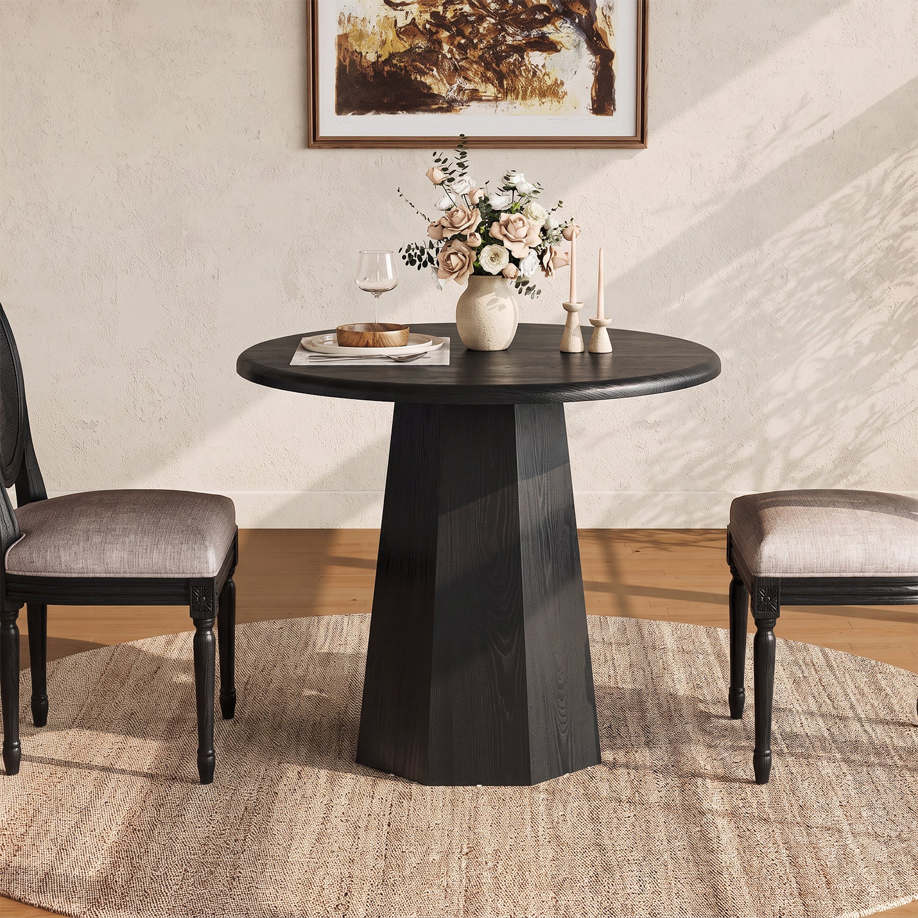 31.5" Round Dining Table for 4, Small Kitchen Table with Octagonal Base for Dining Room