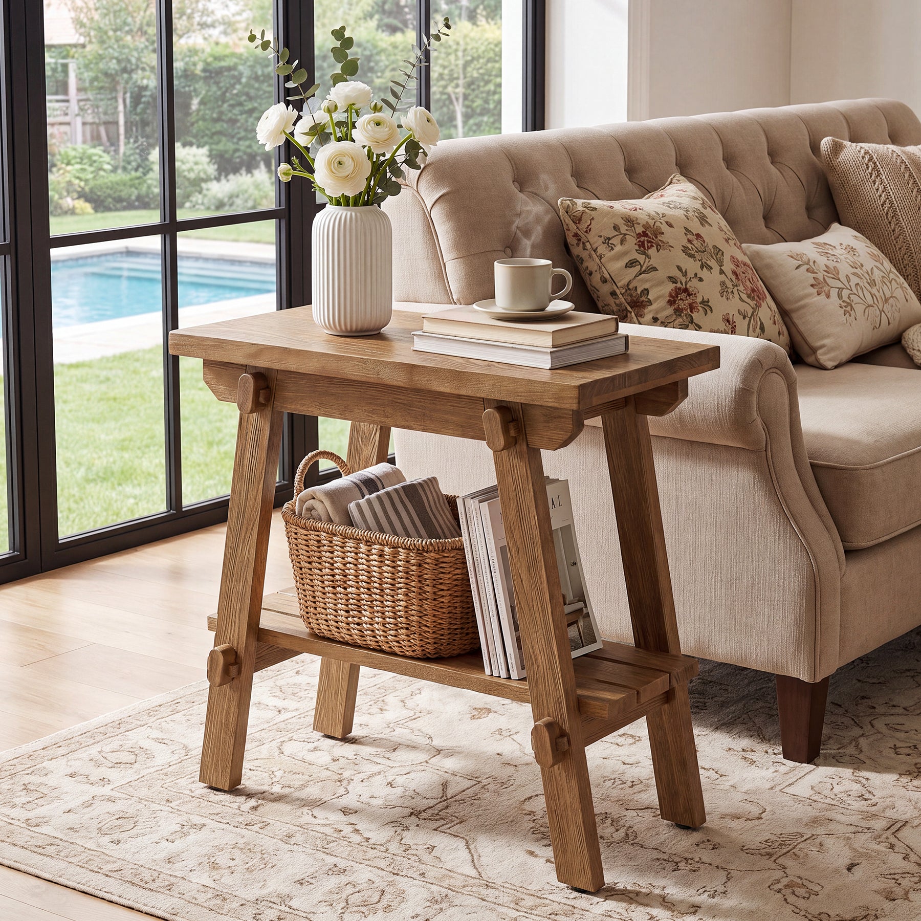 Solid Wood End Table, 23.6" Narrow Couch Side Table Nightstand for Small Spaces