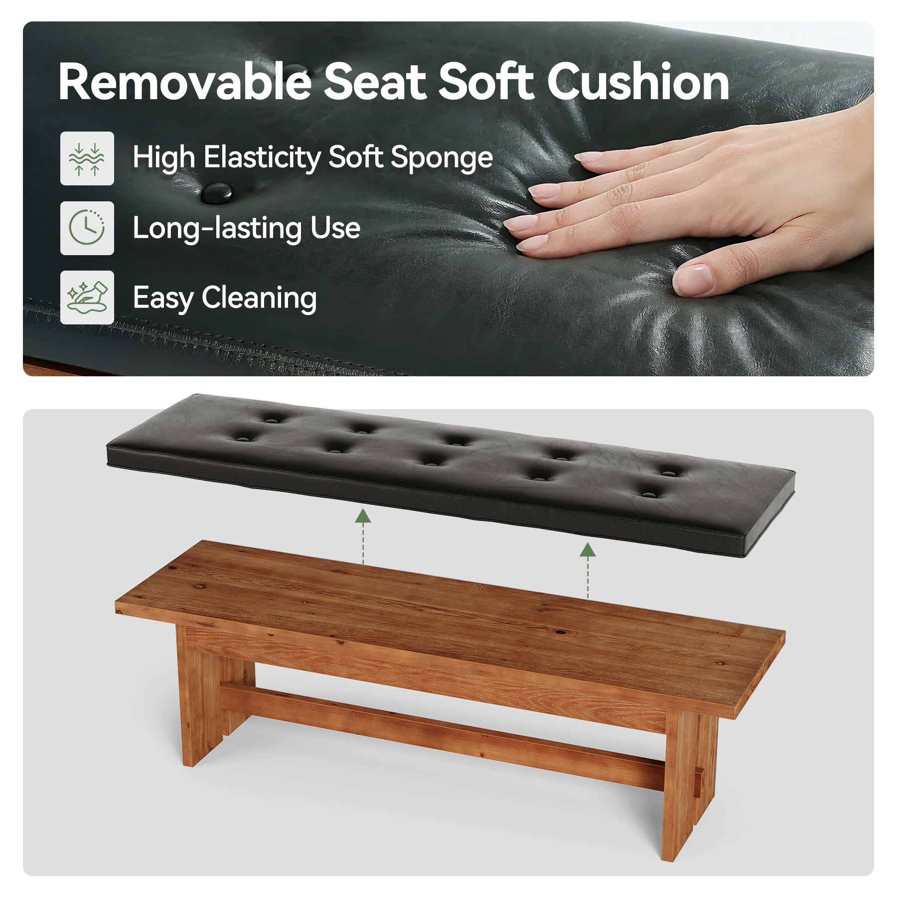 Solid Wood Shoe Bench with Cushion, 55" Upholstered Entryway Bench