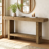63" Solid Wood Console Table, 2-Tier Narrow Entryway Table for Hallway 3