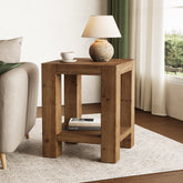 19.6" Farmhouse Side Table, Solid Wood 2-Tier End Table with Storage Shelves 3