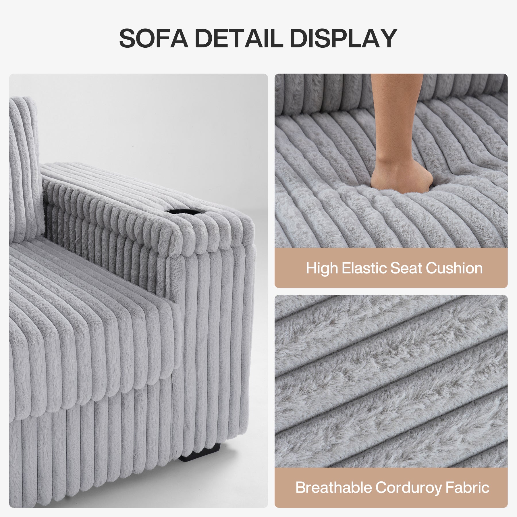 L-Shaped Sectional Sofa, 109.5" Modular Corduroy Couches Seats 5-6 Adults