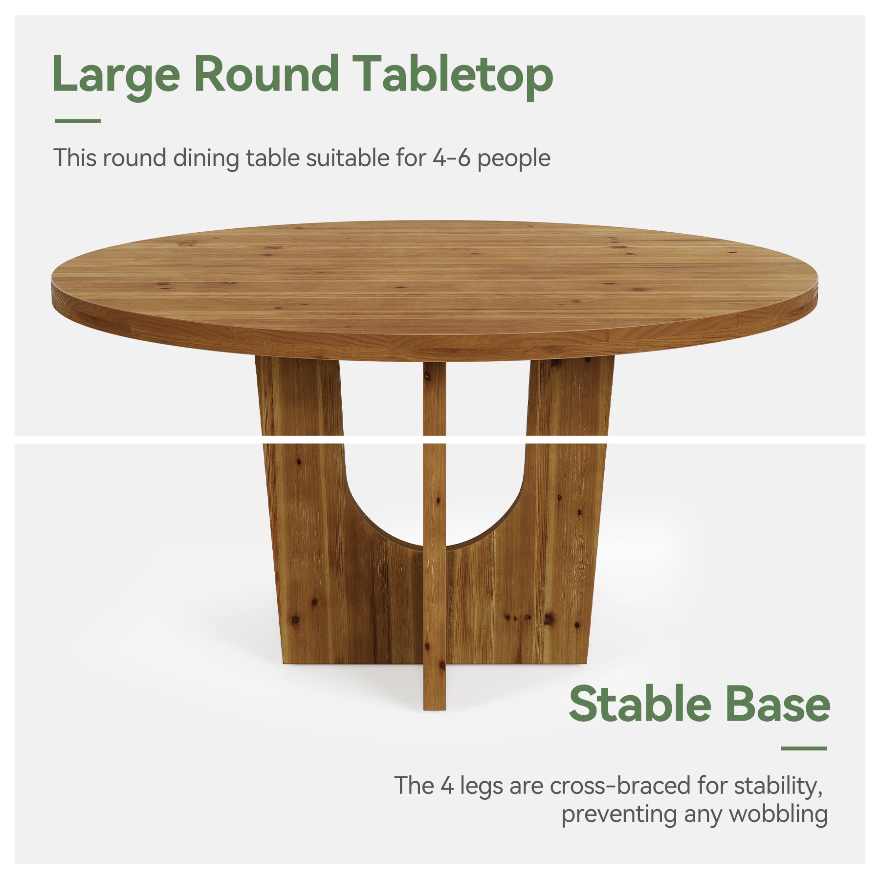 Solid Wood Round Dining Table, 47.2" Farmhouse Kitchen Table for 4-6 People