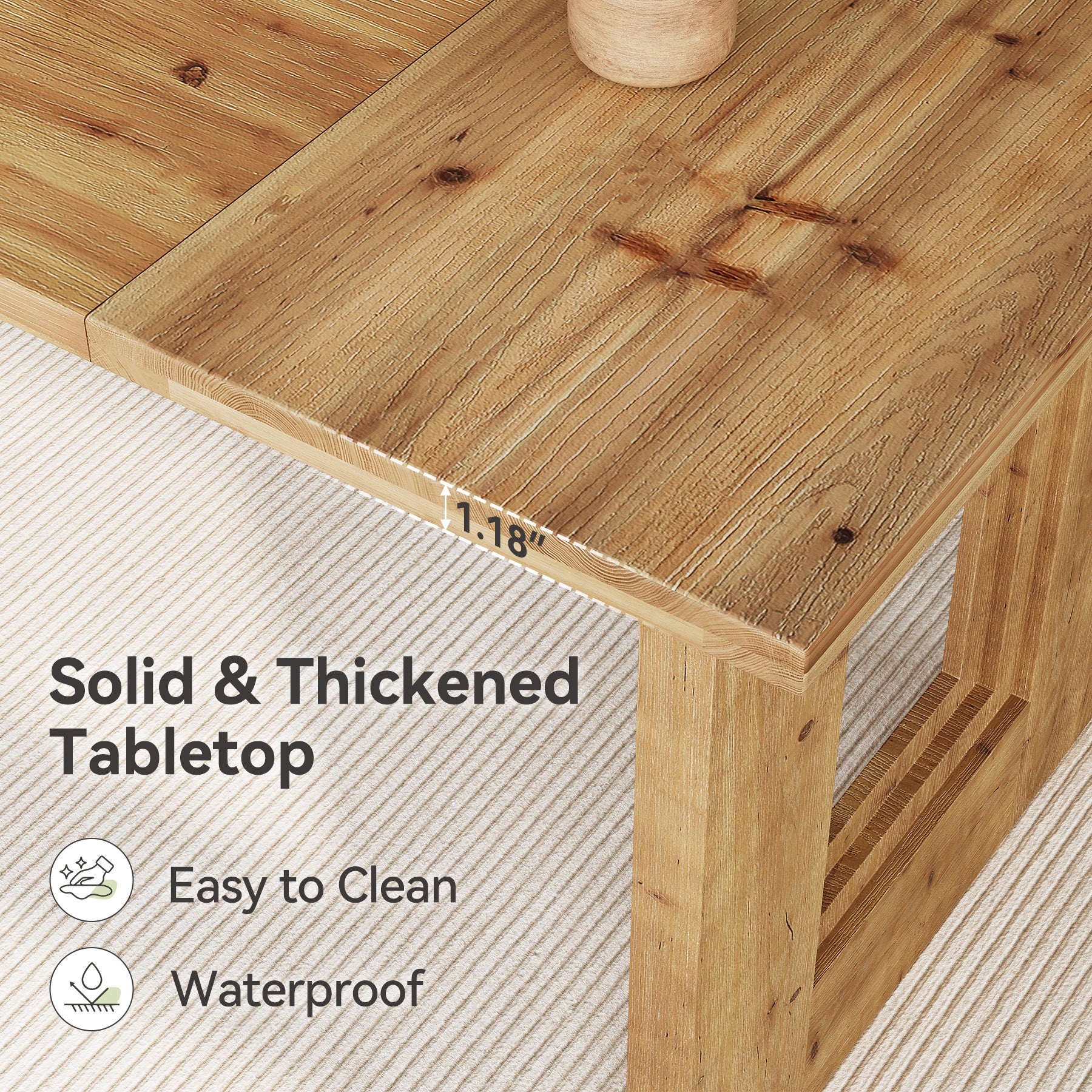 63" Solid Wood Farmhouse Dining Table for 6, Rectangular Wooden Kitchen Table