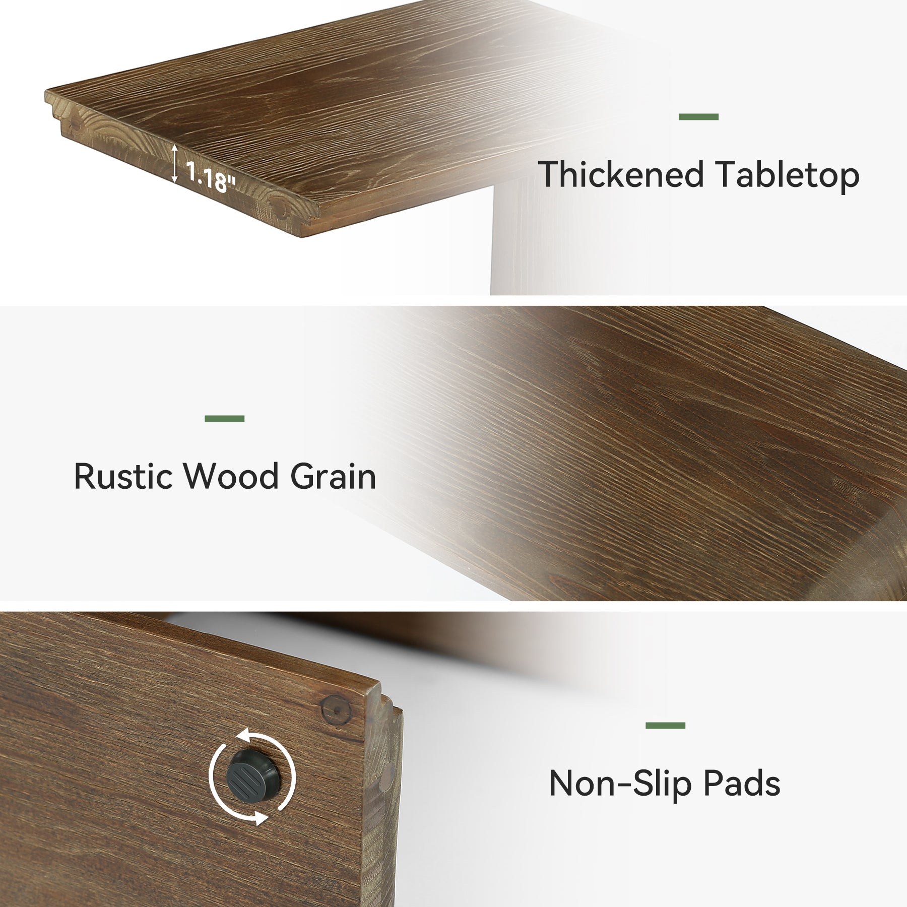 C-Shaped Solid Wood End Table for Sofa Side, Narrow Side Table for Living Room and Bedroom