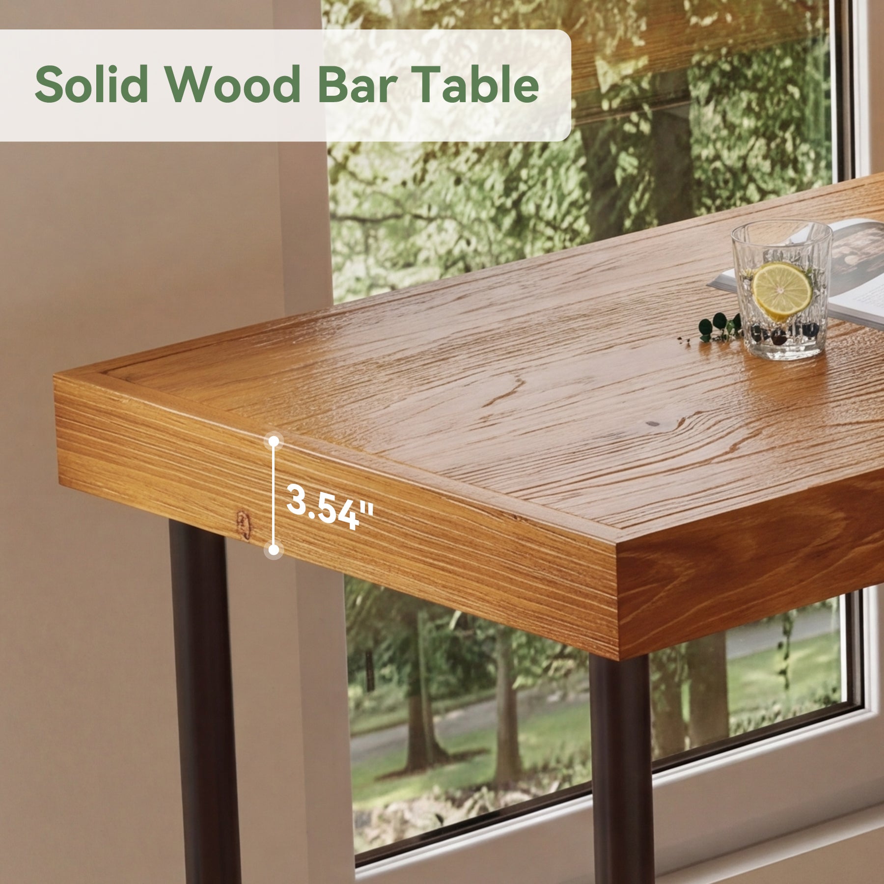 70.87" Solid Wood Bar Table for 6-8 People, Industrial Counter Height Pub Table