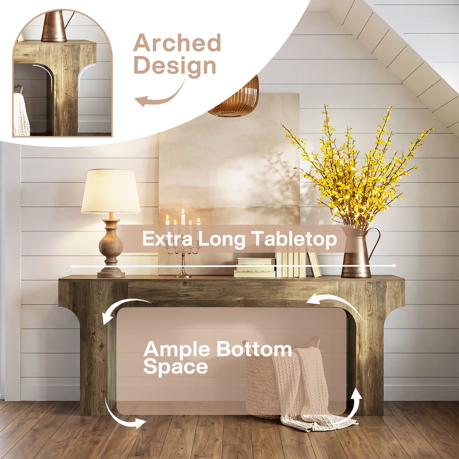 78.7" Console Table, Farmhouse Sofa Entryway Table with Arched Legs for Hallway