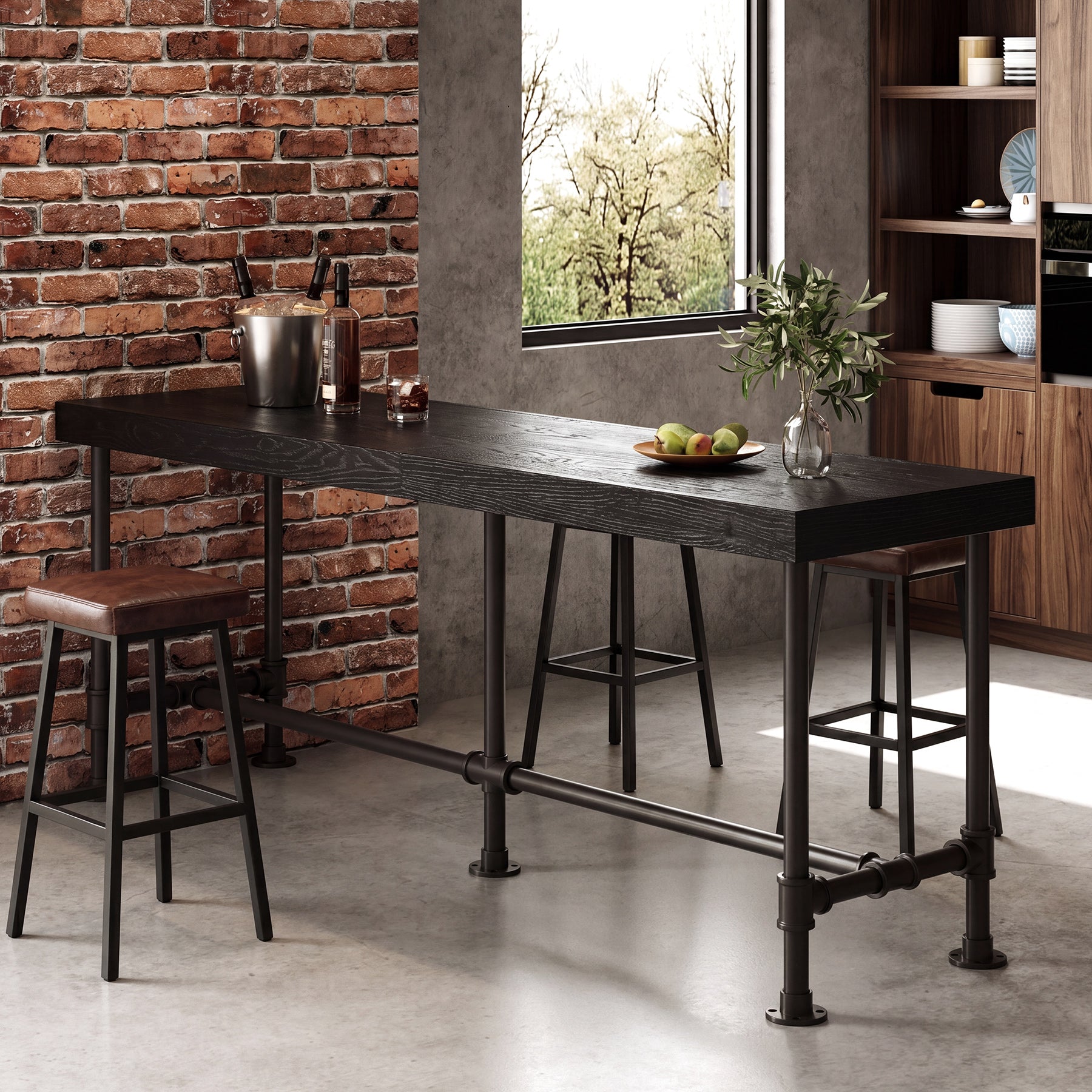 70.87" Solid Wood Bar Table for 6-8 People, Industrial Counter Height Pub Table