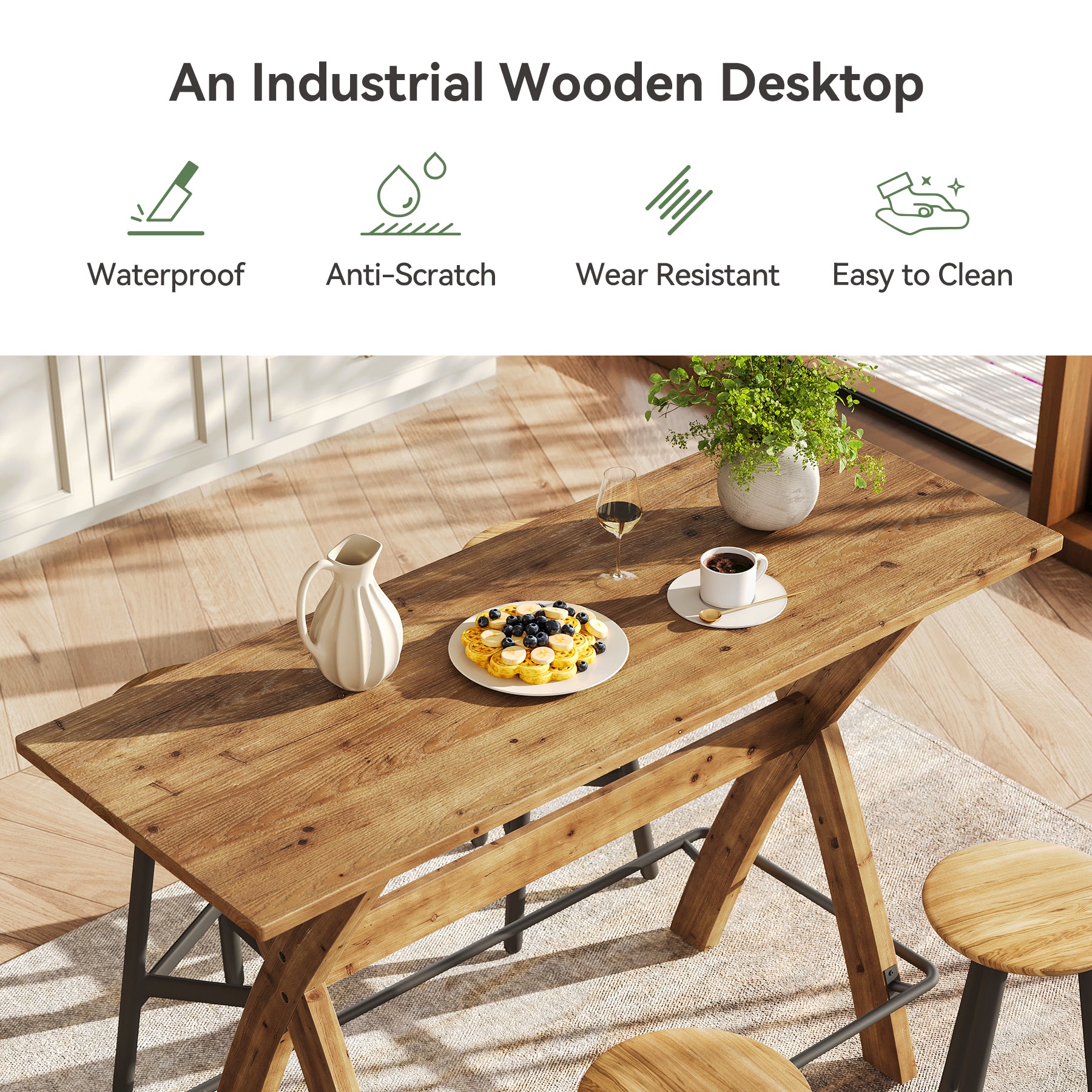 63" Bar Table, Solid Wood Counter Height Coffee Bar Cocktail Table