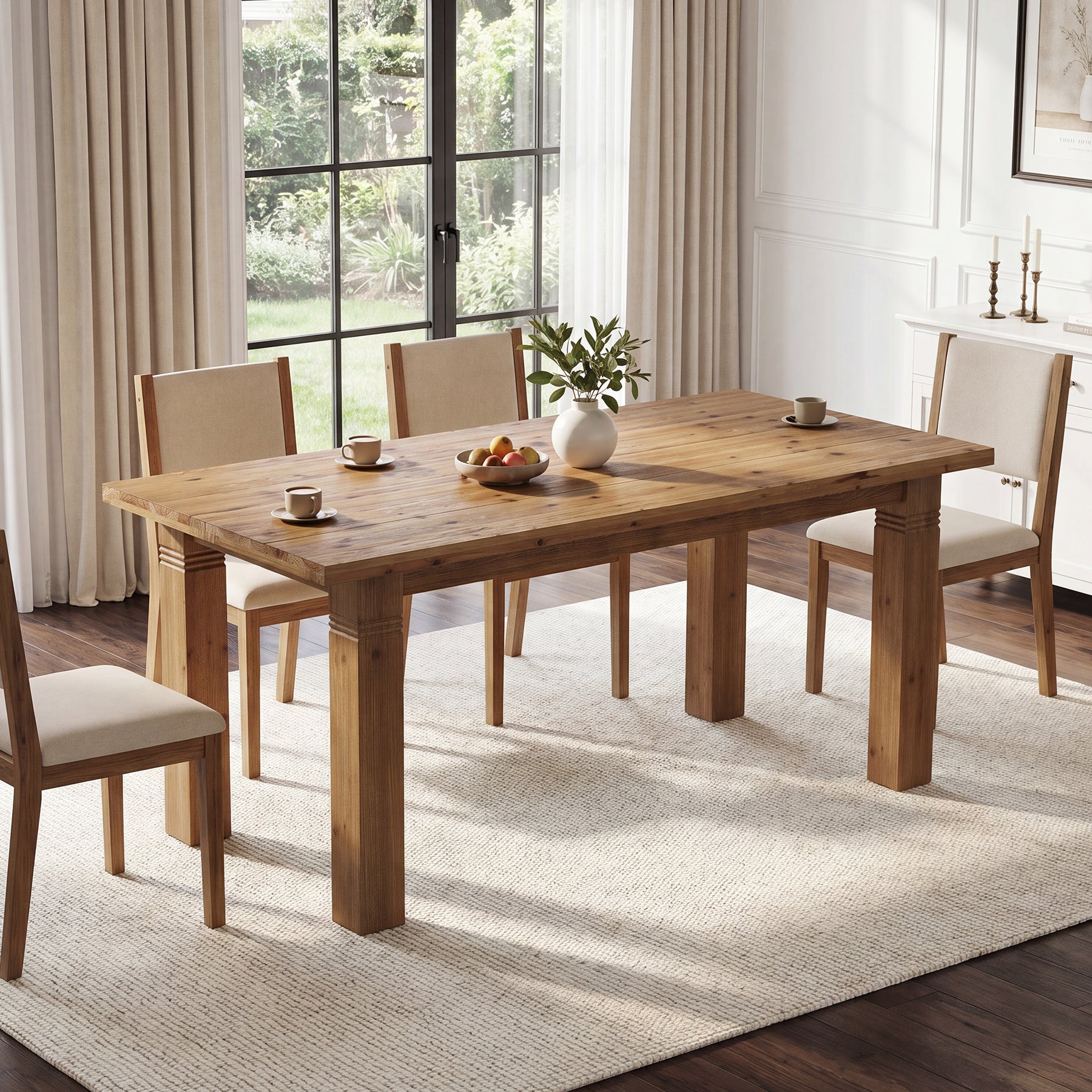 63" Solid Wood Dining Table for 4-6 People, Rectangular Kitchen Tables with Sturdy Legs