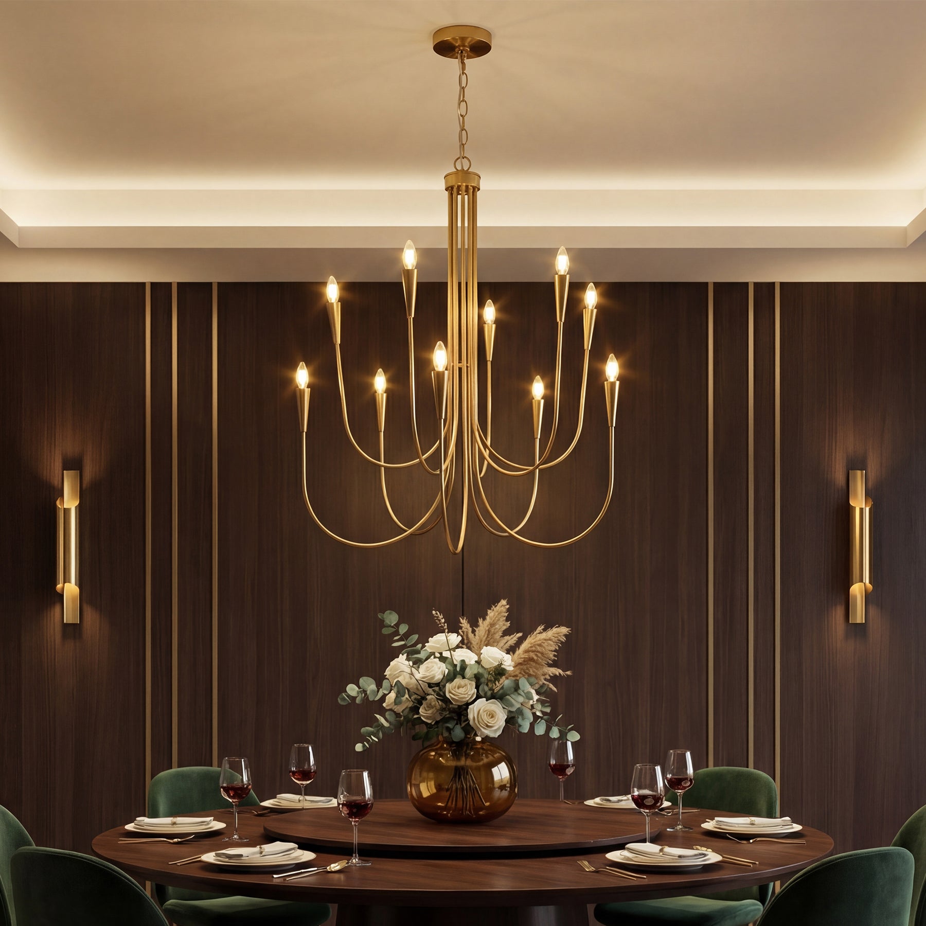 10-Light Modern Chandelier, U-Shaped Arms Pendant Light Fixture