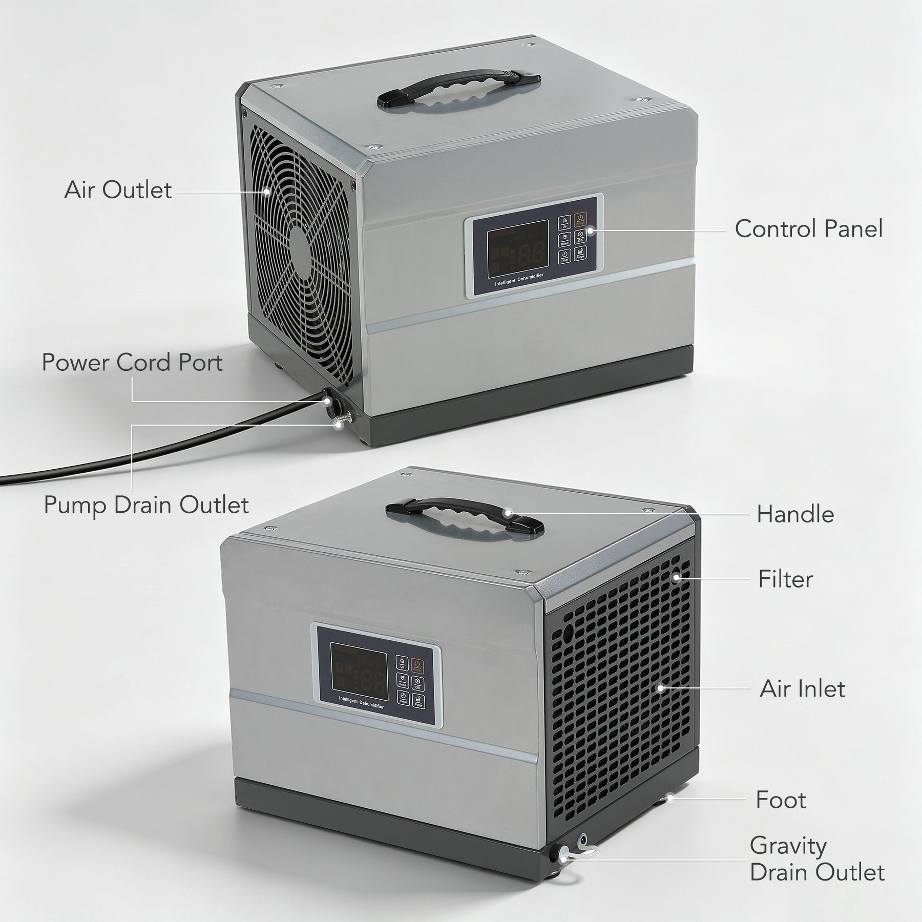 70 Pints Commercial Dehumidifier with Pump & Drain Hose for 1000 Sq. Ft, Auto Defrost, Washable Filter
