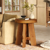 Solid Wood End Table, Round Side Table with Heavy-Duty Legs for Couch 3