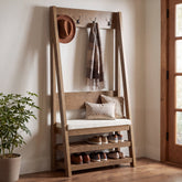 70.9" Hall Tree with Upholstered Bench and Shoe Storage, 4-in-1 Coat Rack for Hallway 3