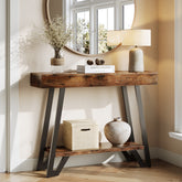 41“ Industrial Console Table with Geometric Metal Frame, 2-Tier Rustic Entryway Sofa Table 3