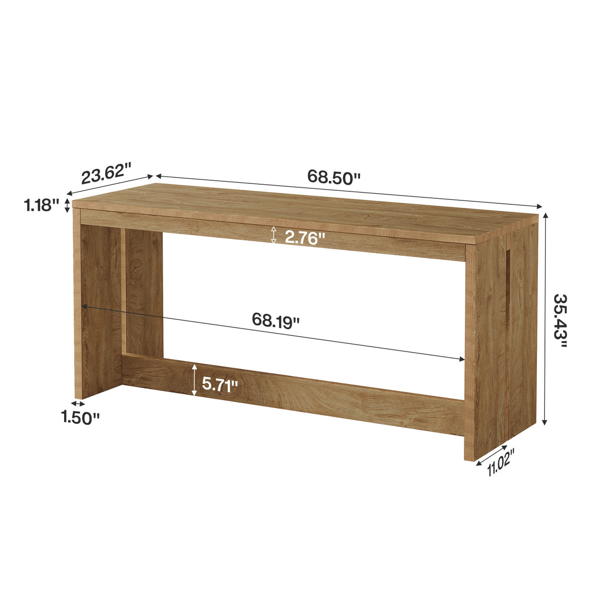 68.5" Extra-Long Bar Table, Rectangular Counter Height Pub Table for Kitchen, Dining