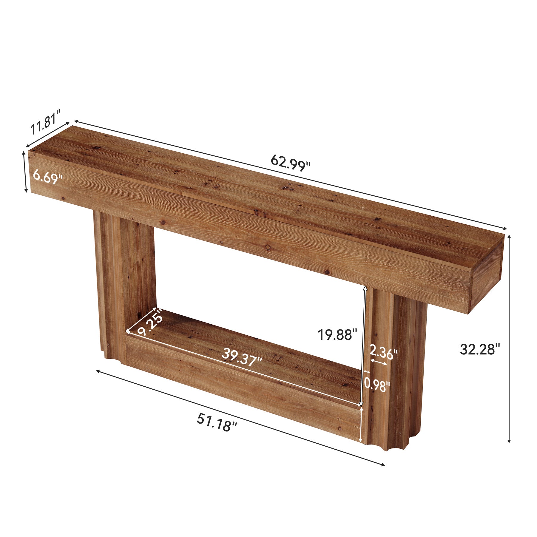 63" Solid Wood Console Table, 2-Tier Farmhouse Sofa Entryway Table with Shelf