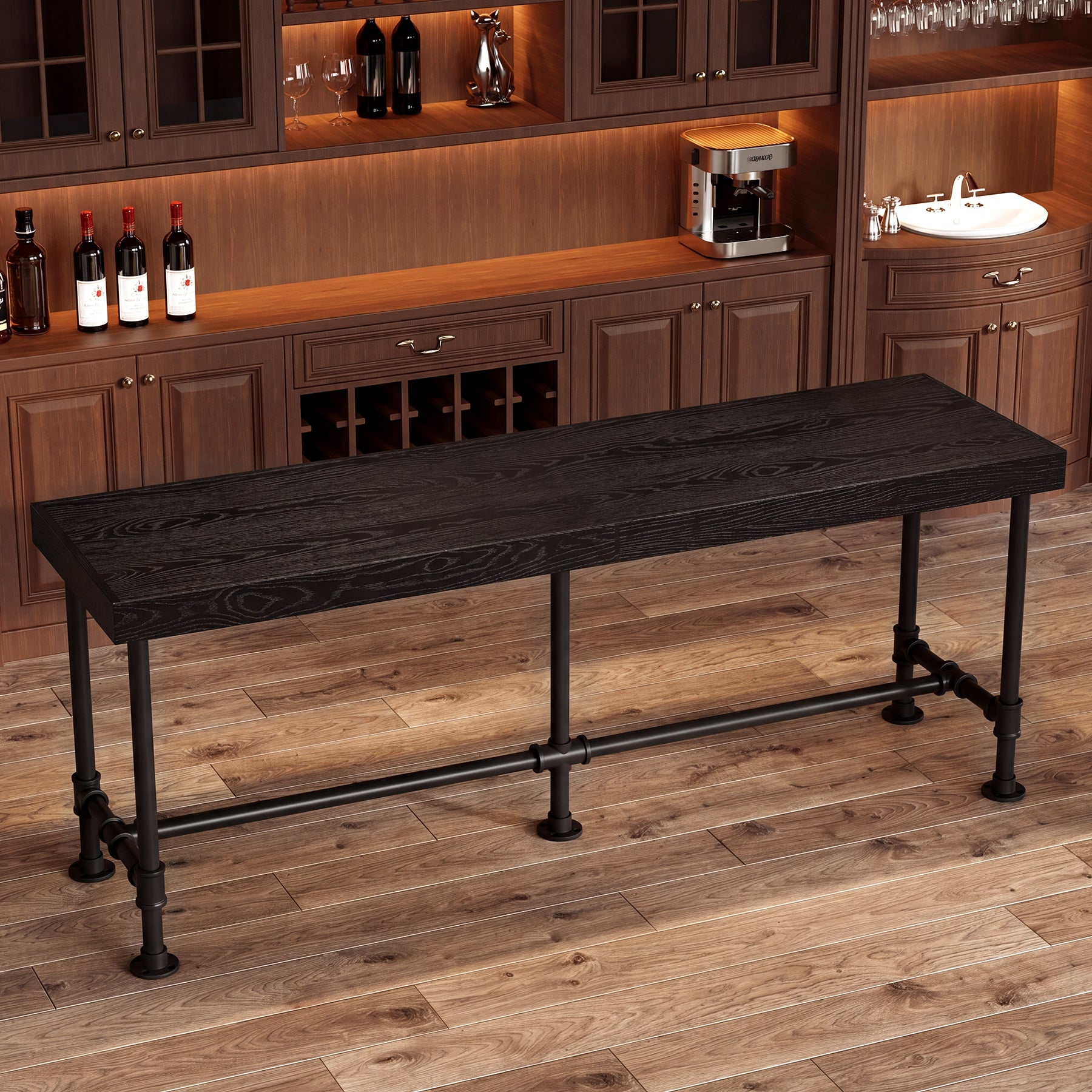 70.87" Solid Wood Bar Table for 6-8 People, Industrial Counter Height Pub Table