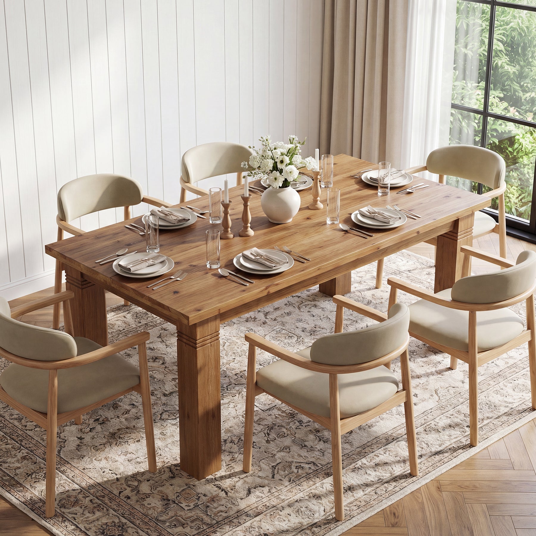 63" Solid Wood Dining Table for 4-6 People, Rectangular Kitchen Tables with Sturdy Legs