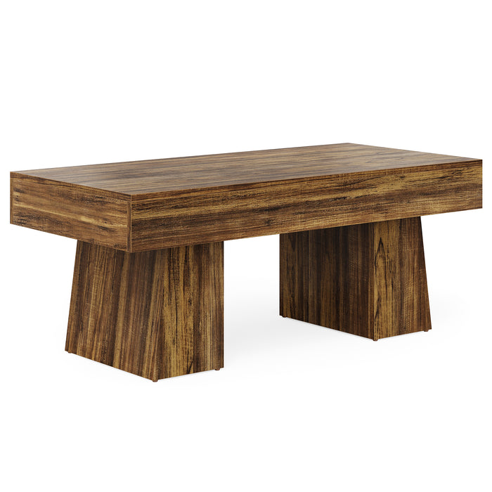 47.24" Wooden Low Coffee Table, Rustic Rectangular Center Table with Solid Base