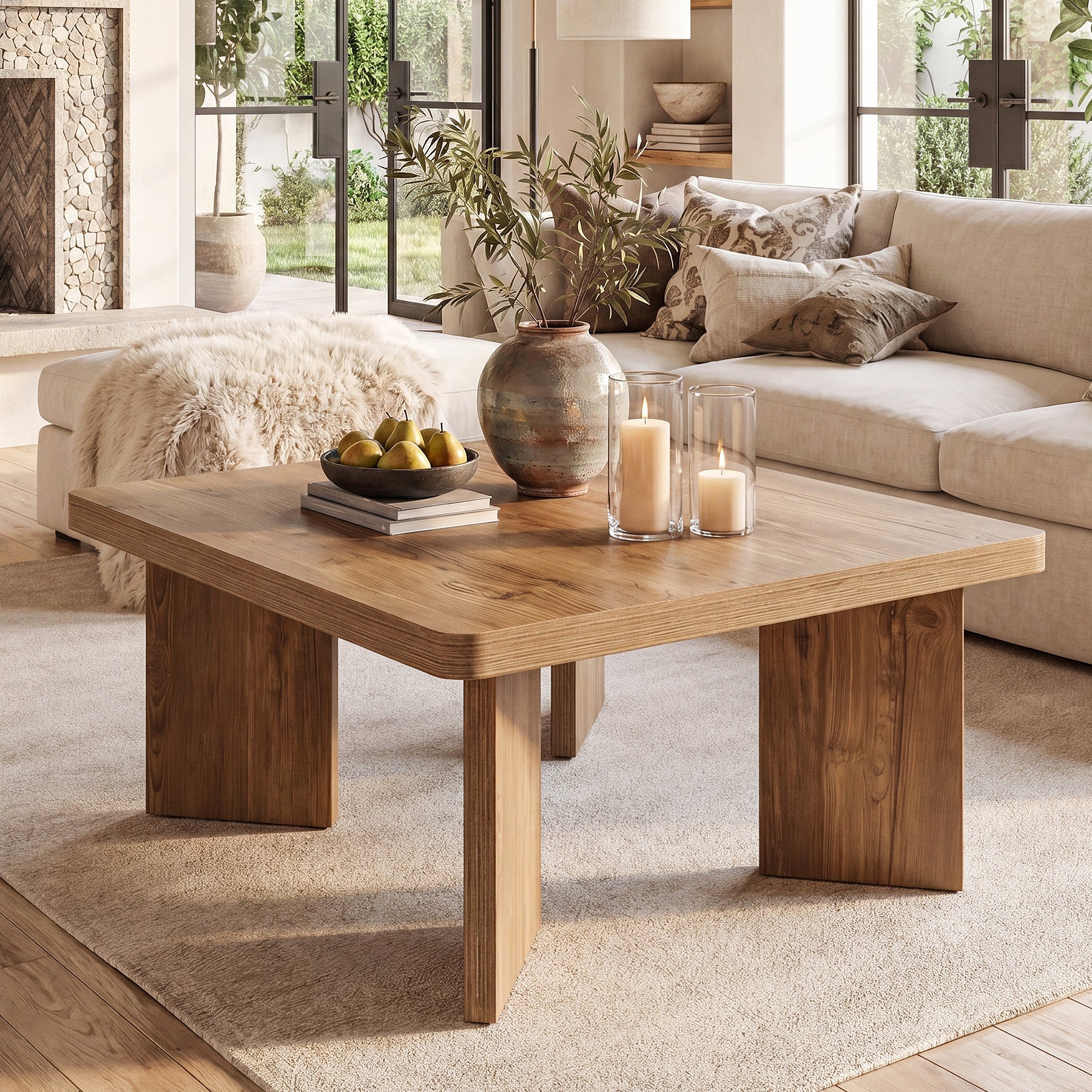 Tribesigns 31.5-Inch Farmhouse Coffee Table with Thickened Tabletop, Square Wood Center Table for Small Spaces