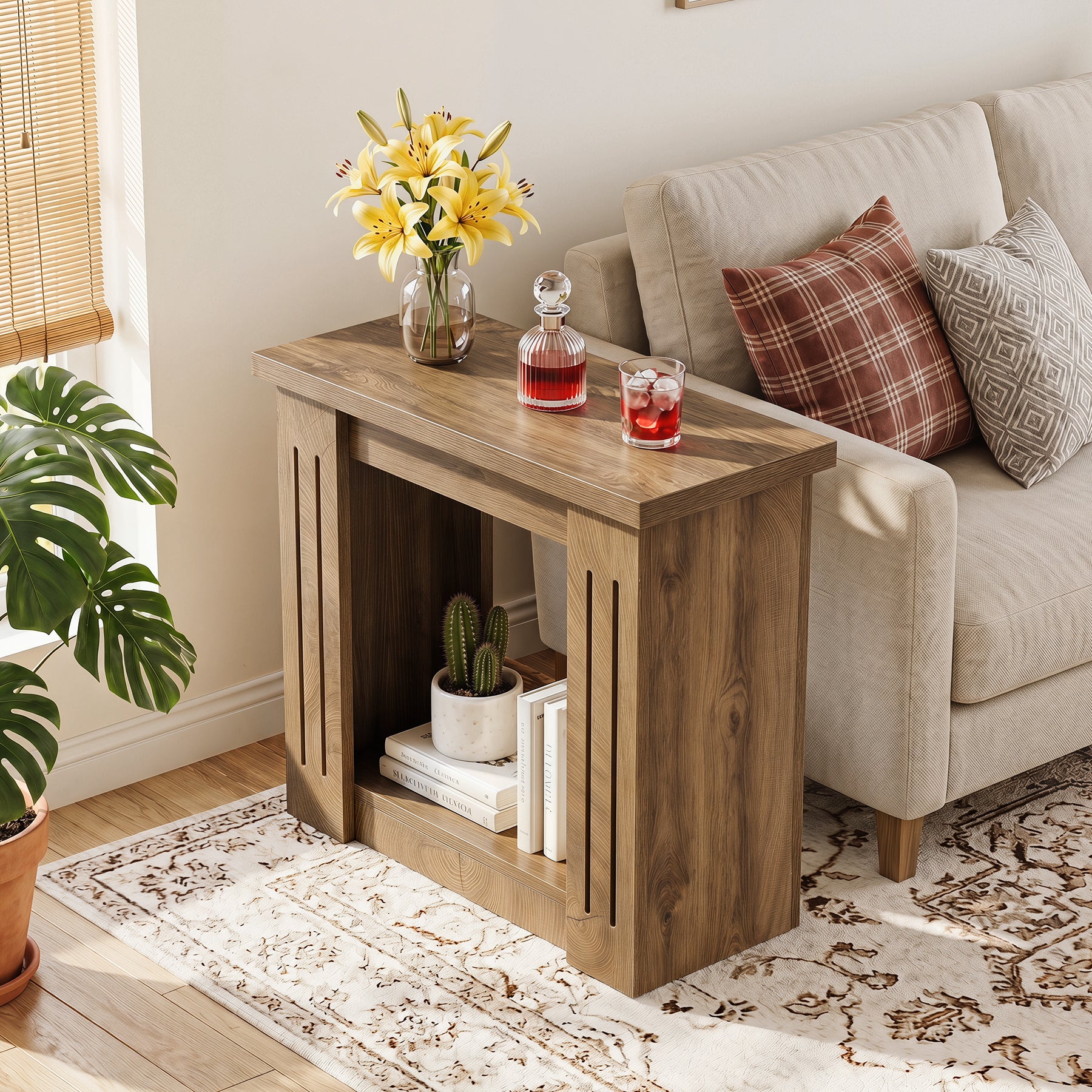 2-Tier Farmhouse End Table, 23.6" Side Table Nightstand with Storage for Living Room