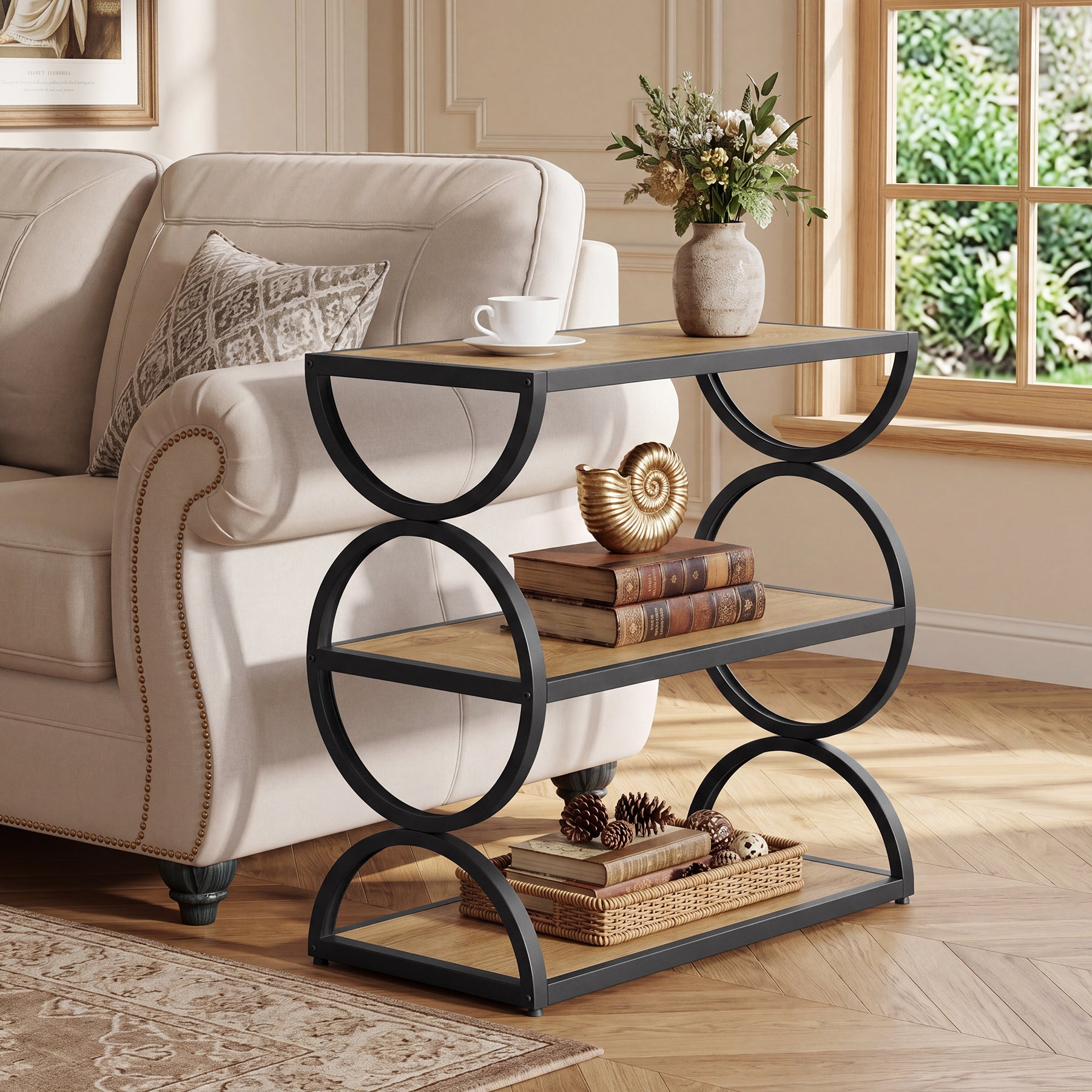 23.6” Industrial Nightstand, Bedside Table  With 3-Tier Open Shelves For Small Bedrooms