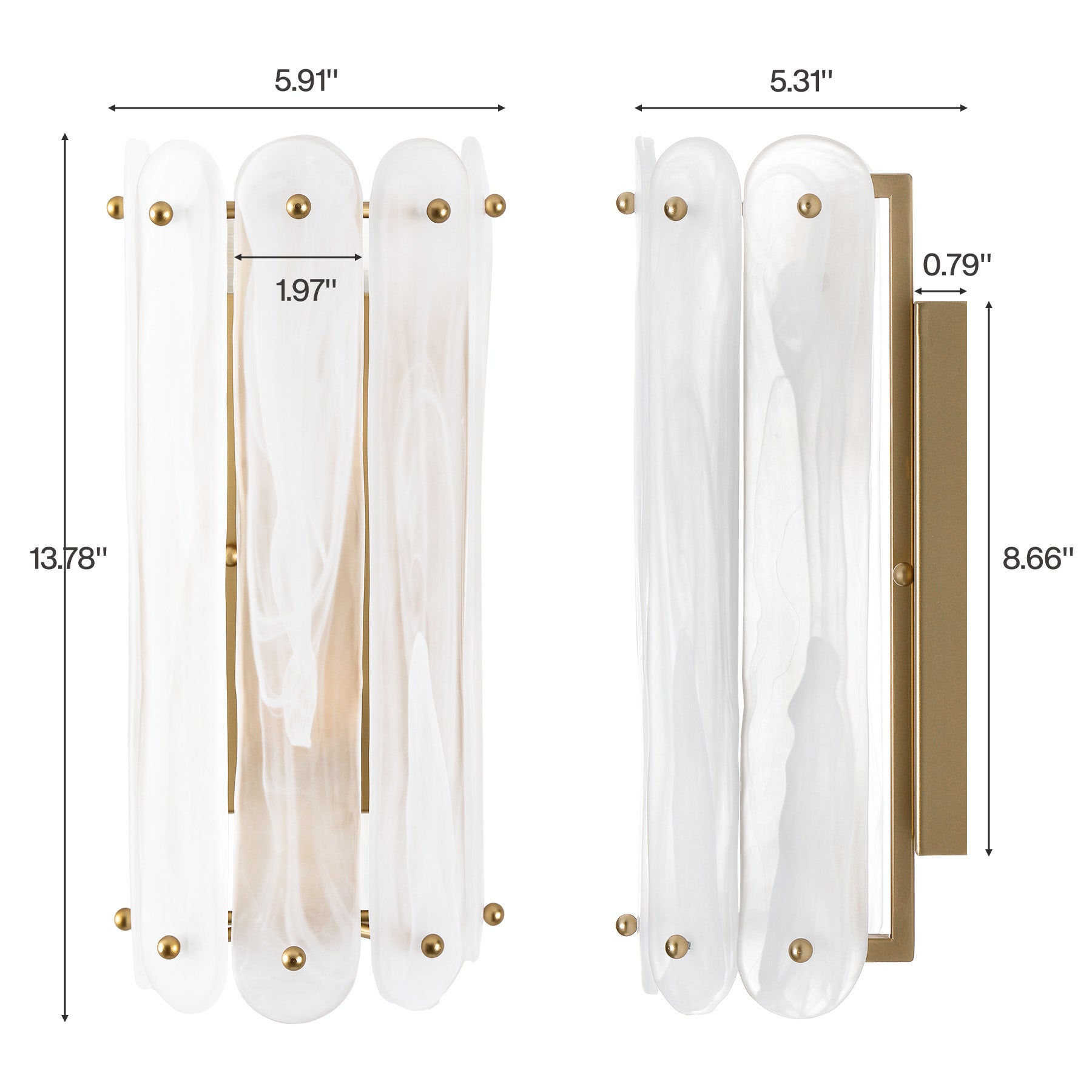 2-Light Modern Wall Sconce, 13.78" Wall Light Fixture with Glass Shade
