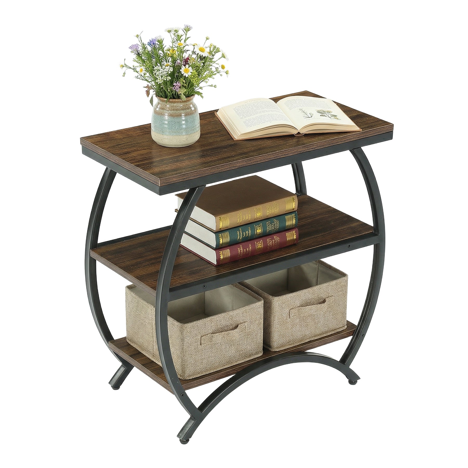 23 Inch Narrow End Table with Storage, 3 Tier Side Table for Living Room Bedroom Small Spaces