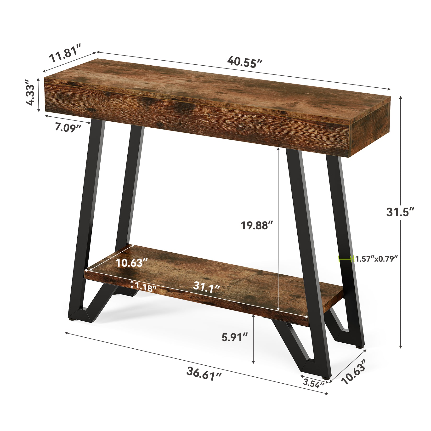 41“ Industrial Console Table with Geometric Metal Frame, 2-Tier Rustic Entryway Sofa Table