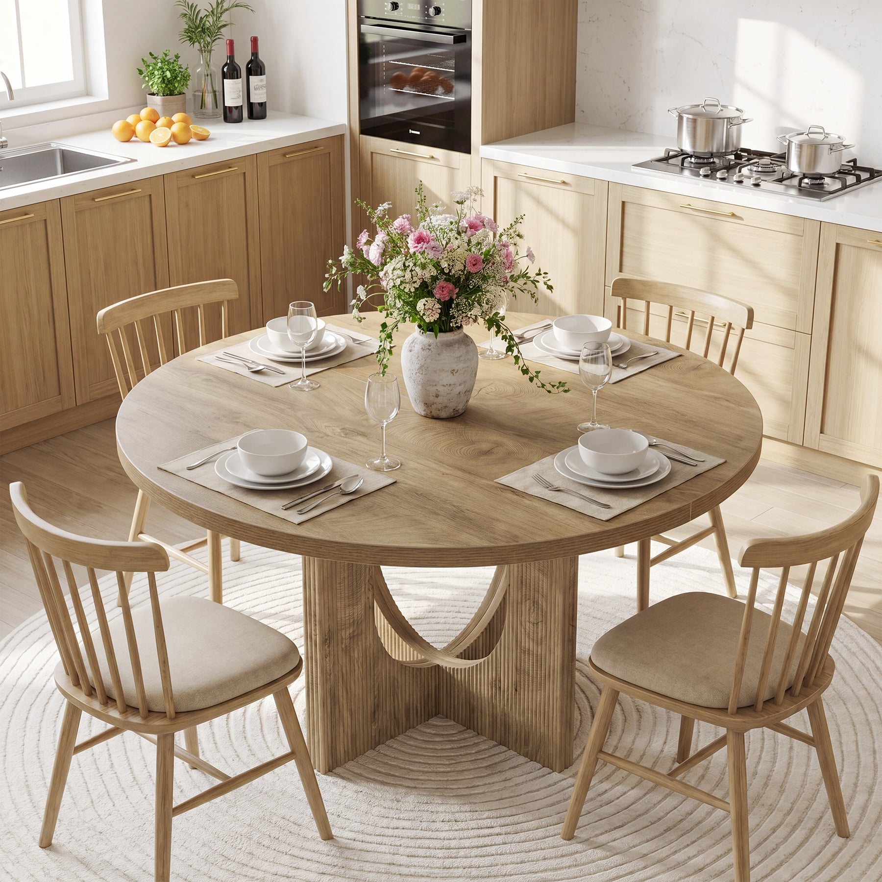Tribesigns 47-Inch Round Dining Table with Fluted Pedestal Base, Farmhouse Kitchen Table for 4-6 People and Apartments