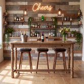63" Solid Wood Bar Table for 4-6 with Footrest, Kitchen & Home Bar Pub Table 3