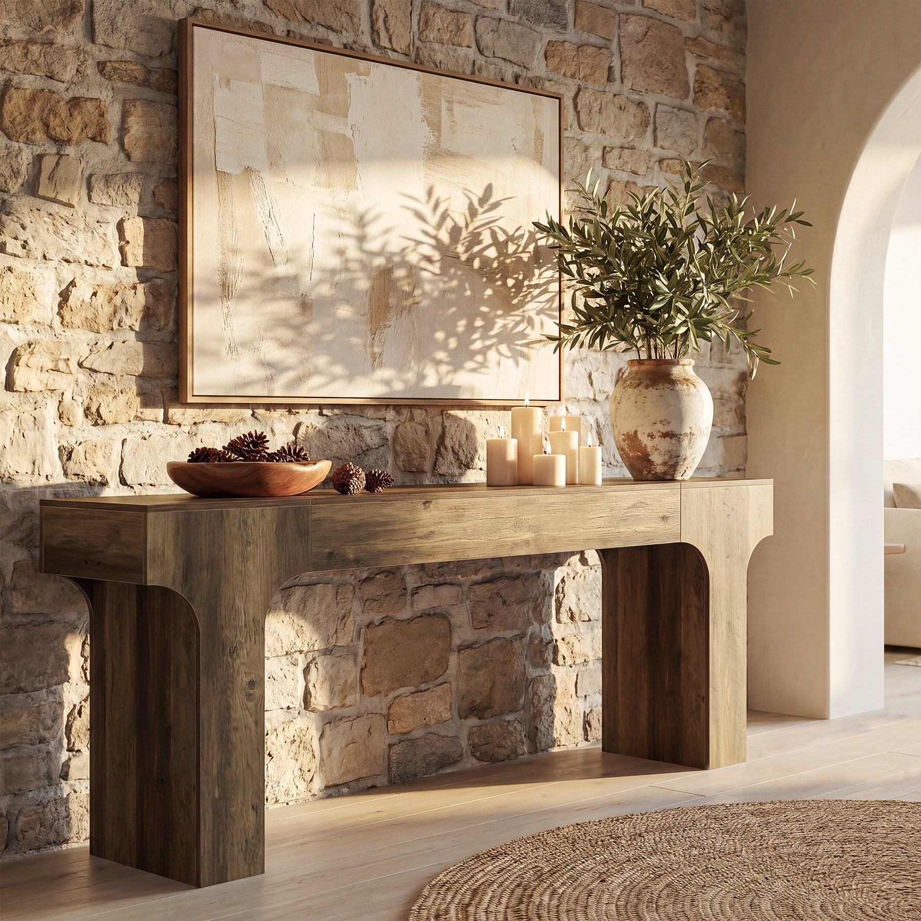 78.7" Console Table, Farmhouse Sofa Entryway Table with Arched Legs for Hallway