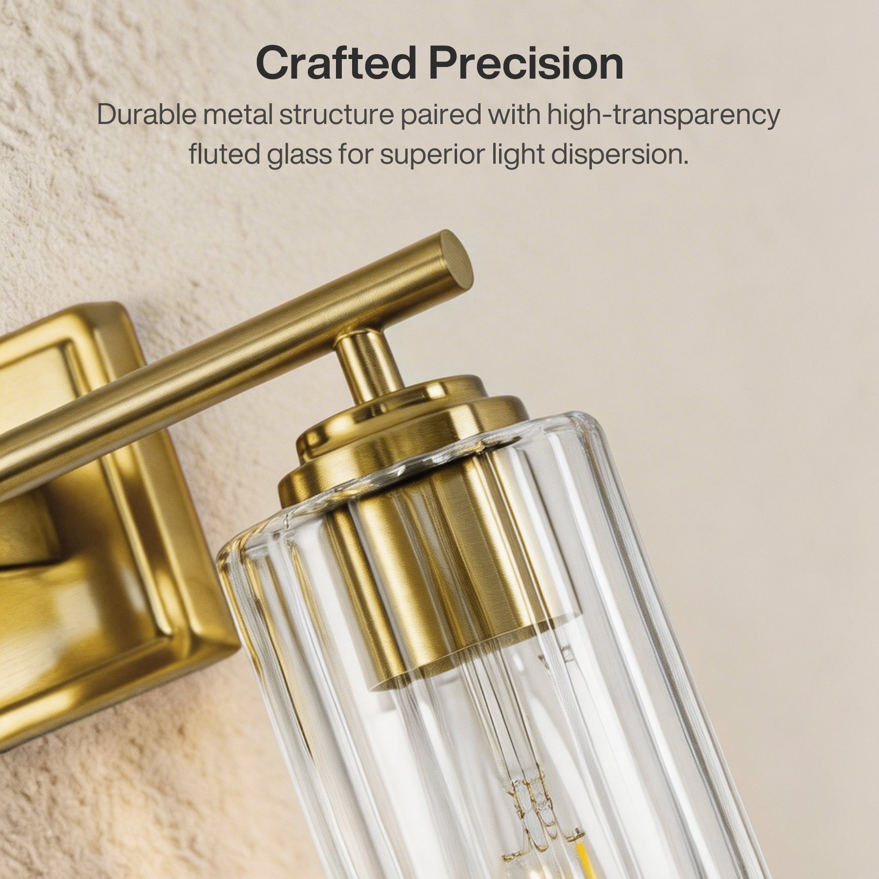 3-Light Bathroom Lighting, Adjustable Vanity Wall Sconce with Ribbed Glass Shades