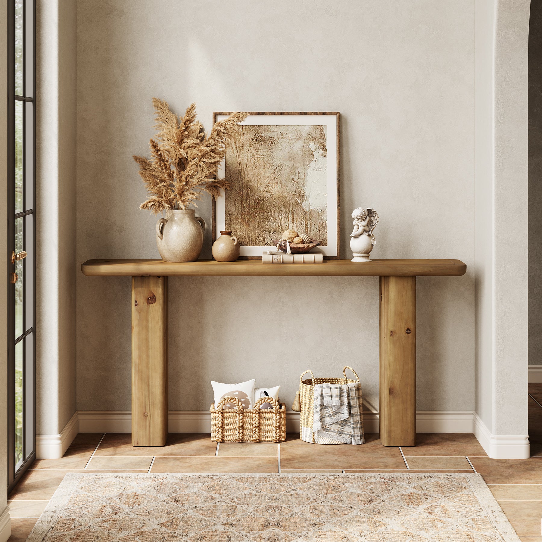 Solid Wood Console Table, 63" Sofa Table Behind Couch with Sturdy Base