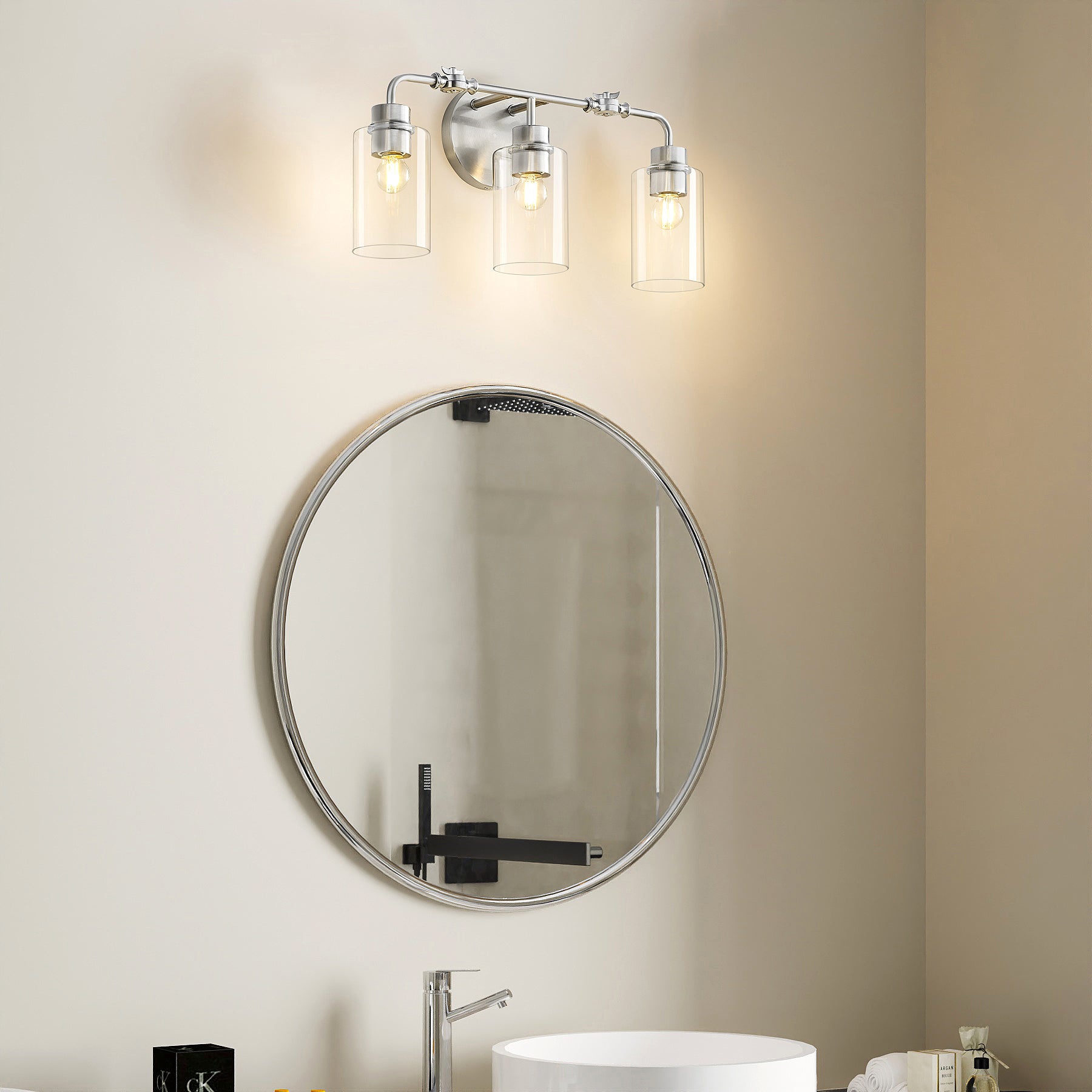 3-Light Bathroom Light Fixture, Modern Vanity Light with Clear Glass Shades