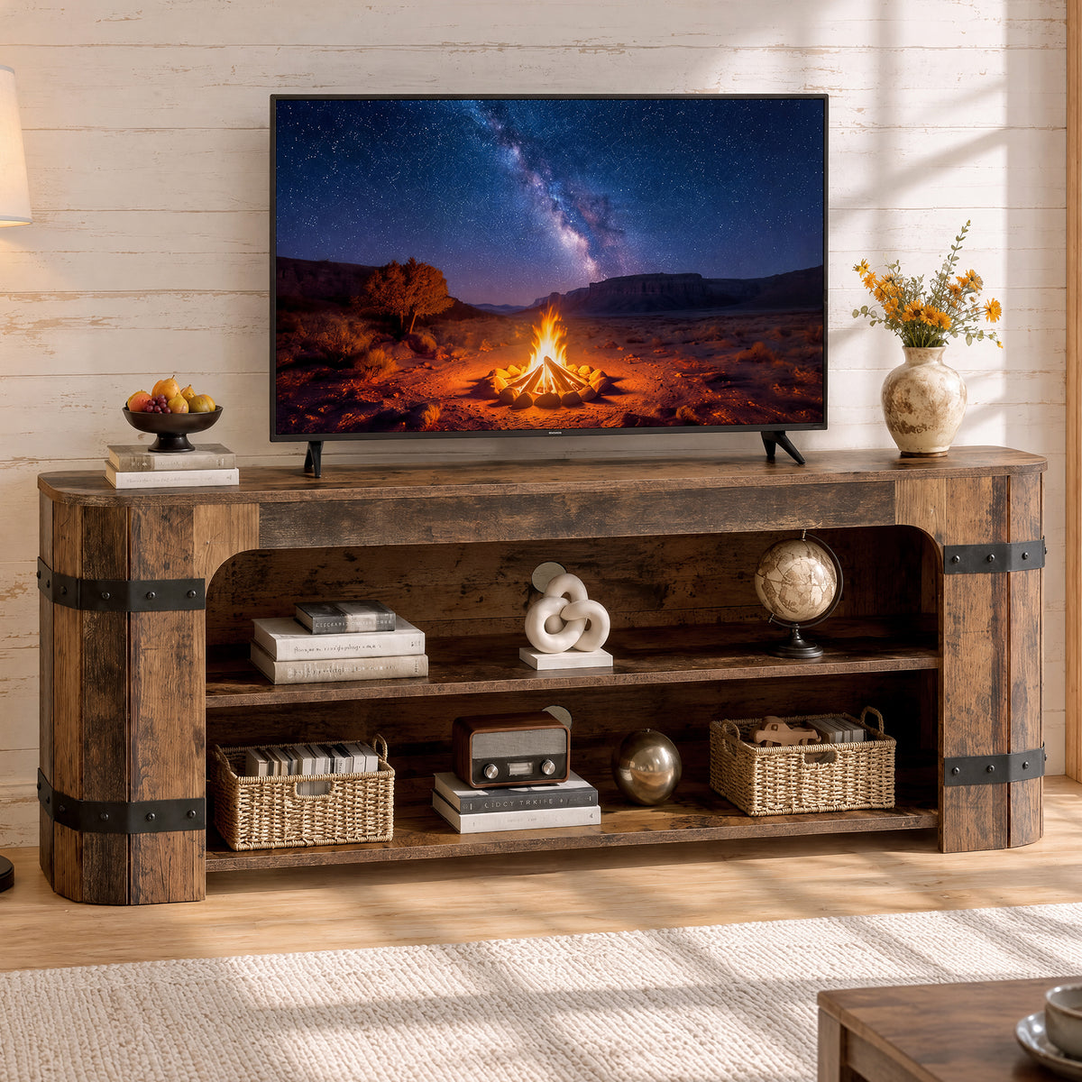 63" TV Stand for 70" TVs, 3-Tier Entertainment Center with 2 Cable Cutouts for Living Room