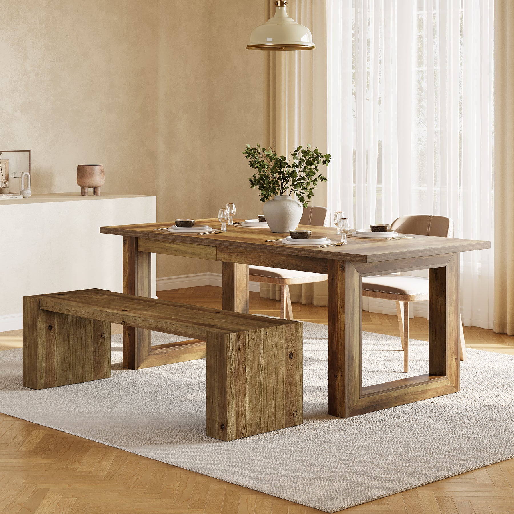 59" Long Dining Bench, Solid Wood Kitchen Table Bench Seat